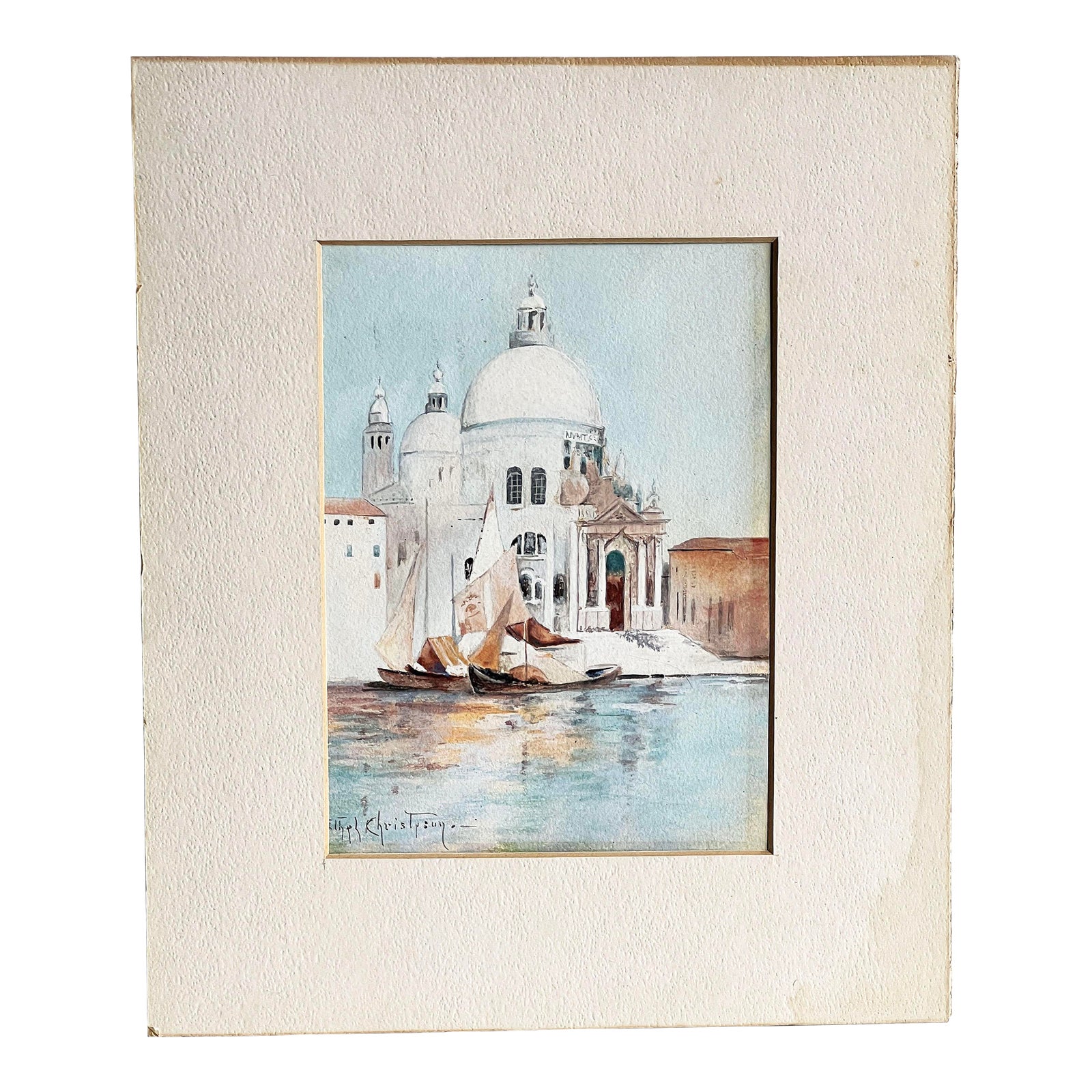 Antique Venetian Scene Watercolor Painting by Ethel Christison