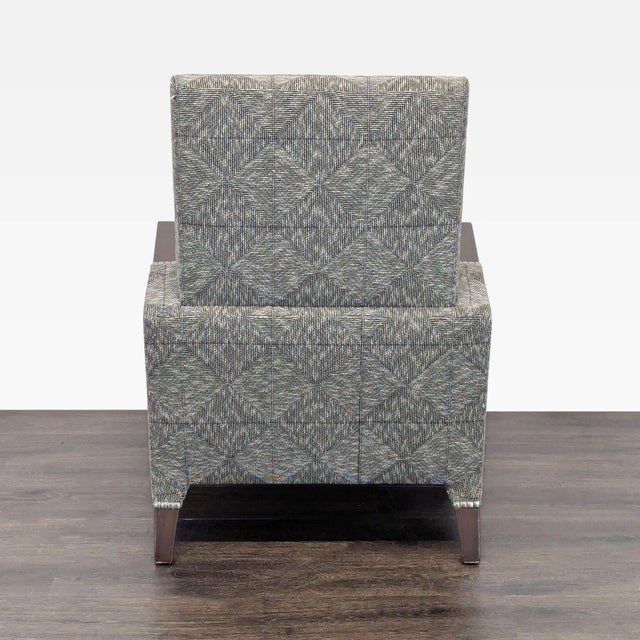 2000 - 2009 Ted Boerner Lex Lounge Chair With Patterned Upholstery and Wood Arms For Sale - Image 5 of 9