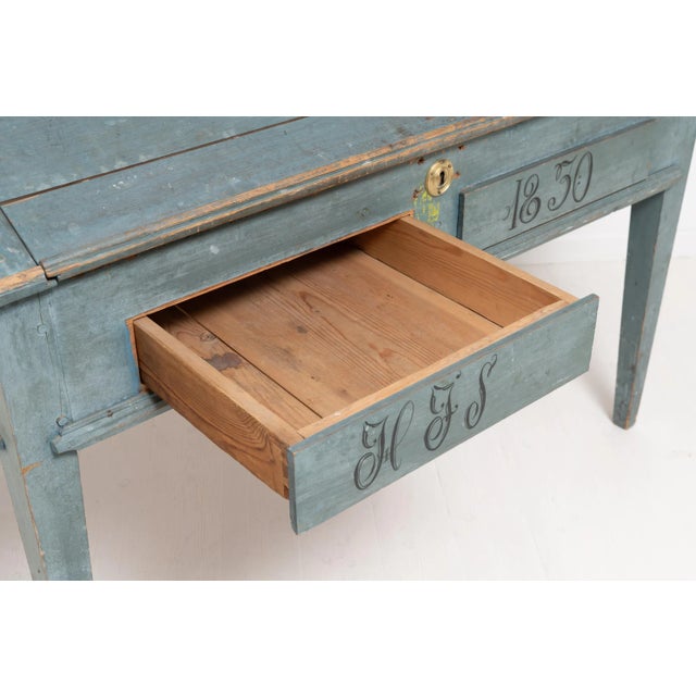 19th-Century Swedish Blue Pine Writing Desk For Sale - Image 14 of 16
