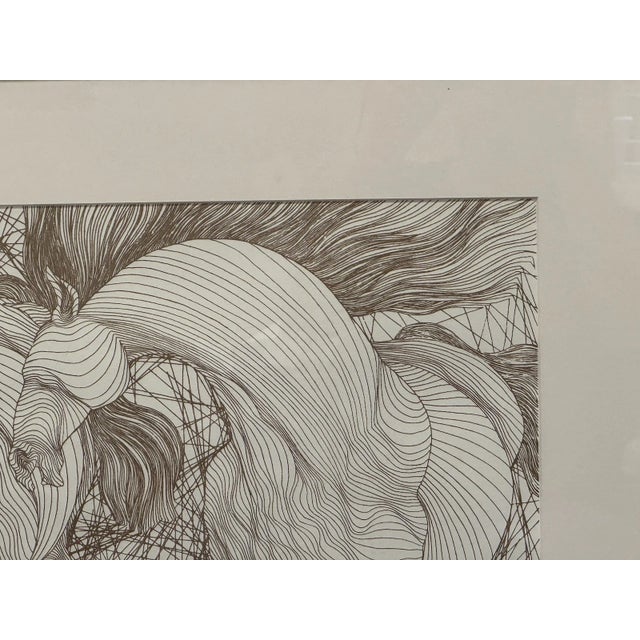 Mid-Century Modern Guillaume Azoulay (1949-) Matted & Framed Original Etching "Encounter" For Sale - Image 3 of 7