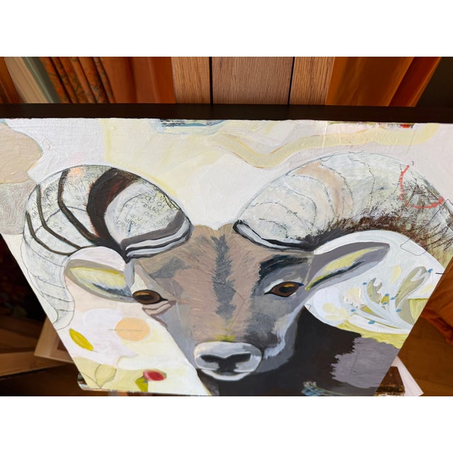 Greige "Ram Stare" a Ram Painting For Sale - Image 8 of 12
