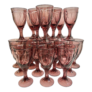 Late 20th Century Noritake “Sweet Swirl” Cranberry Glassware - A Set of 24