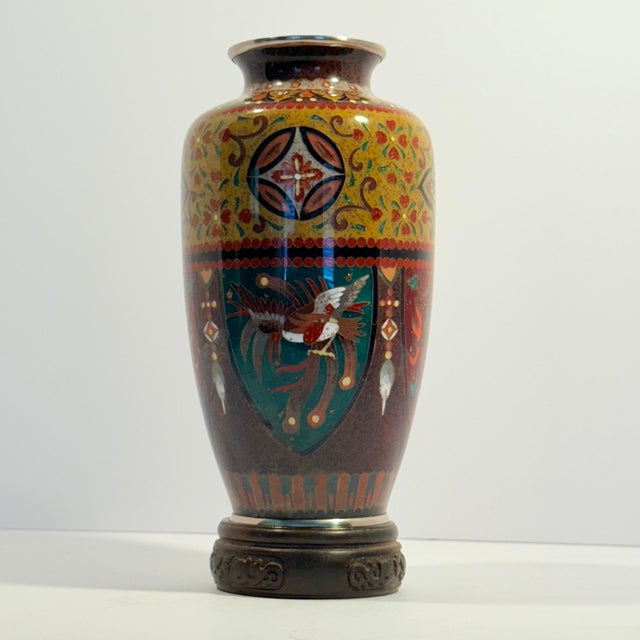 Antique Japanese Meiji Cloisonné Vase With Phoenix & Dragon Panels – Sato Mark. For Sale - Image 12 of 14