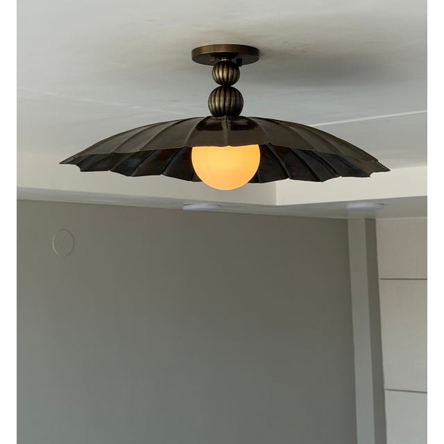 Black Antique Brass Semi Flush Mount Light Fixture, Handmade Unique Design Ceiling Light For Sale - Image 12 of 13