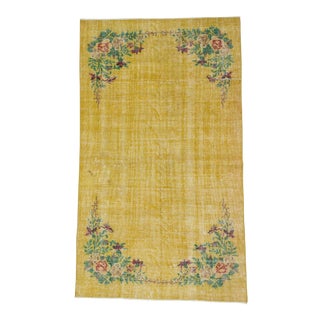 Vintage Floral Design Yellow Deco Rug - 4′10″ × 8′3″ For Sale