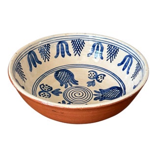Midcentury Folk Art Painted Pottery Bowl For Sale