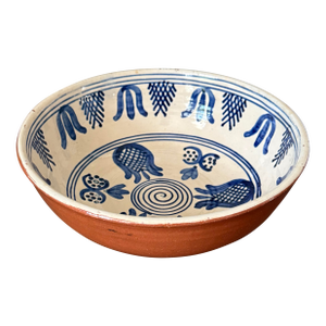 Midcentury Folk Art Painted Pottery Bowl