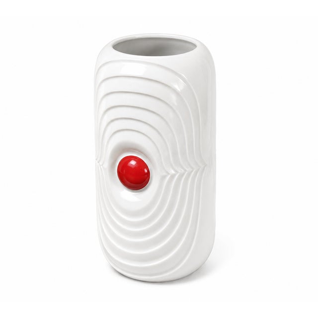 Contemporary Vintage KPM Bavaria Op Art White Porcelain Vase With Red Sphere Accent, West Germany For Sale - Image 3 of 5