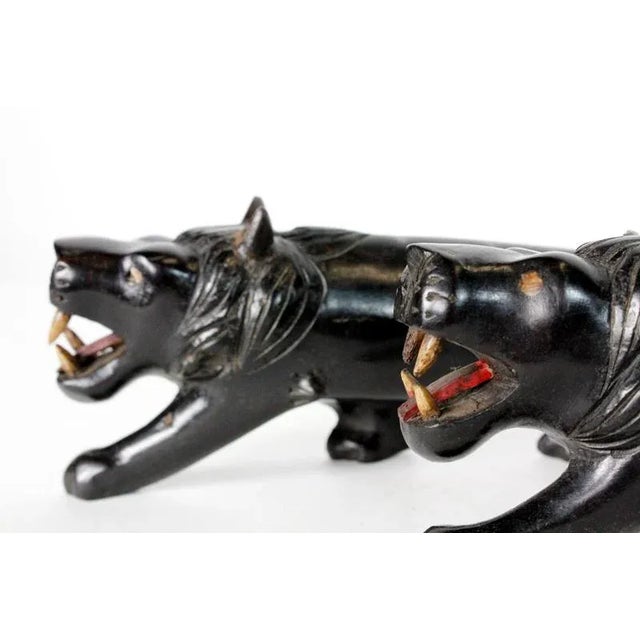 English Pair of Carved Ebony Anglo Indian Lions For Sale - Image 3 of 6