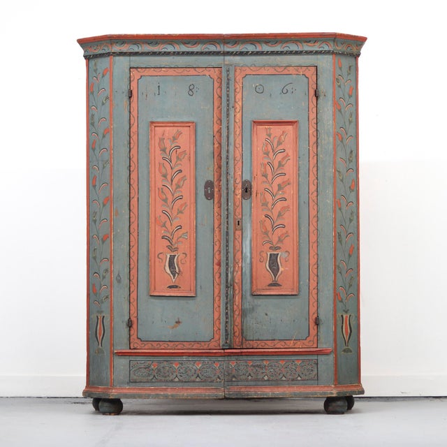 Rustic Farmhouse Folk Art Painted Bridal Cabinet, 1806 For Sale - Image 15 of 15
