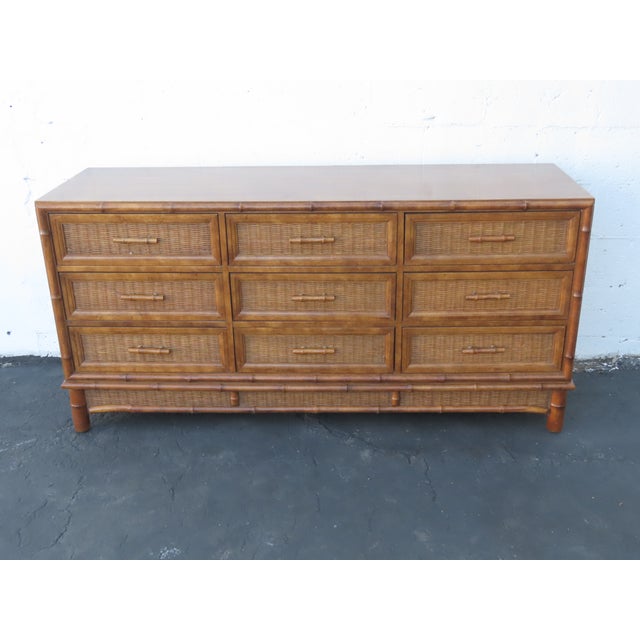 American of Martinsville Hollywood Regency Woven Rattan Dresser 6448 For Sale - Image 9 of 18