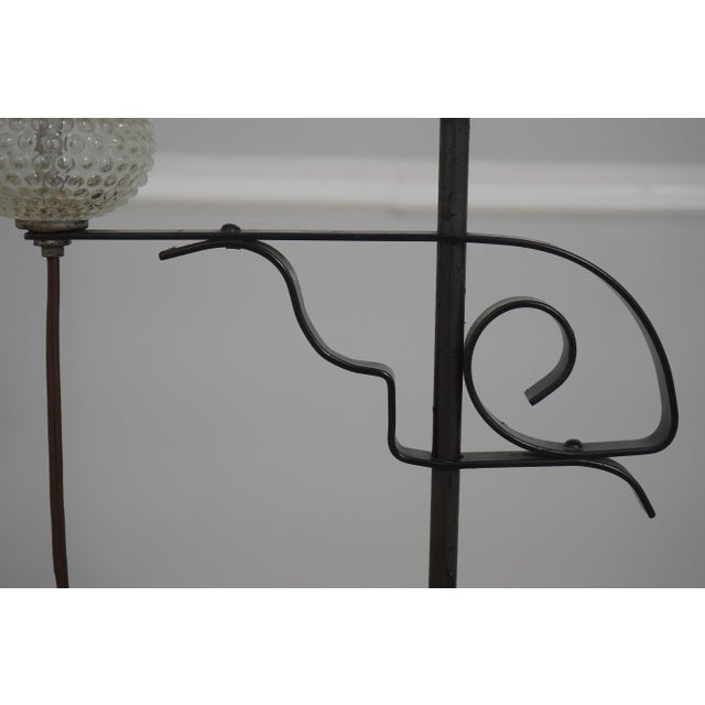 American Vintage Colonial Style Iron & Hobnail Glass Tripod Floor Lamp For Sale - Image 3 of 11