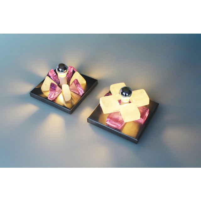 Cream Brutalist Glass Wall Sconces by Albano Poli for Poliarte, 1970s, Set of 2 For Sale - Image 8 of 11