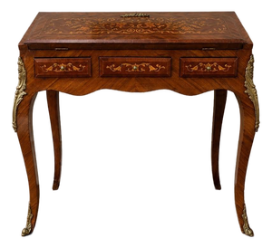 Late 19th Century French Louis XV Style Marquetry Writing Desk With Ormolu Mounts