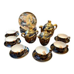 Late 20th Century Japanese Satsuma Dragonware 24 Pc Tea Set Immortals Dragons Hand Painted Gilt - 24 pcs
