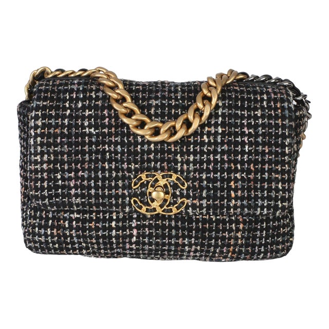Black Multicolor Tweed Quilted Small Chanel 19 Flap Bag For Sale
