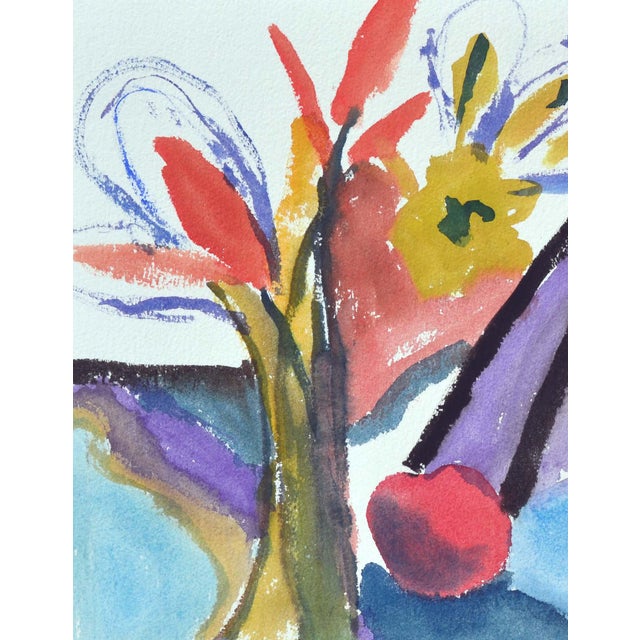 Contemporary Teapot & Flowers Still-Life, Coastal Seascape Double-Sided Watercolor by Les Anderson For Sale - Image 3 of 6