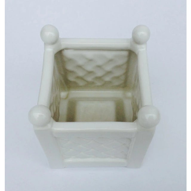 Wood Vintage White Porcelain Boxwood Basketweave Orchid Planter For Sale - Image 7 of 9