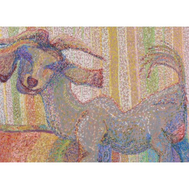 Contemporary Pointilist Goat Pastel Drawing by Karen Druker For Sale