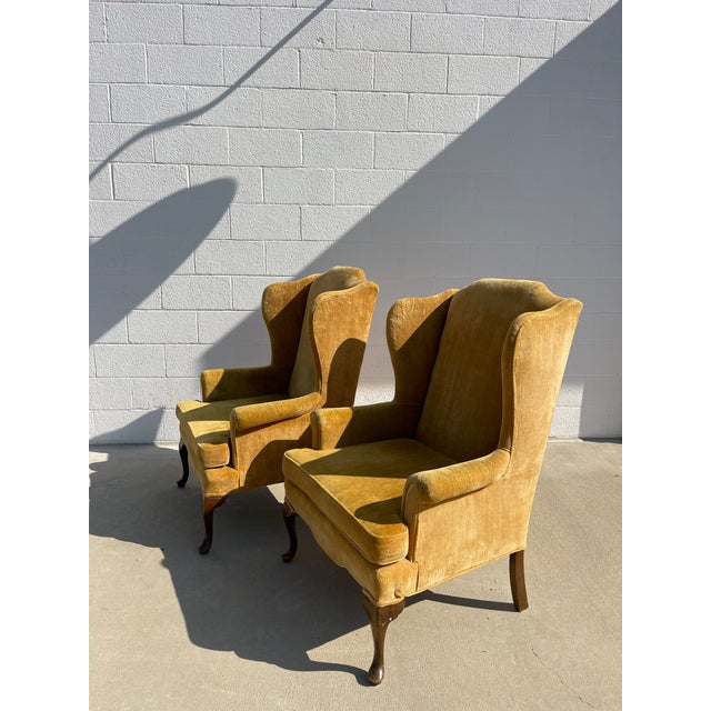 1970s Pair of Vintage Queen Anne Style Wingback Chairs For Sale - Image 5 of 13