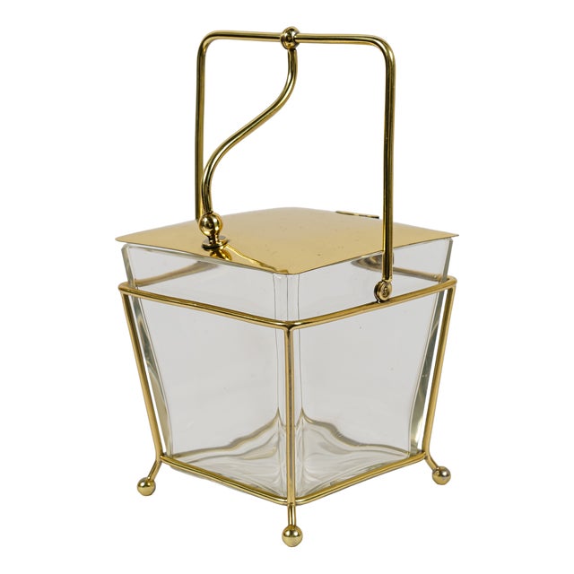 Art Deco Sugar Bowl with Original Glass and Brass Details, Vienna, 1920s For Sale