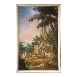 Large 18th Century French Oil on Canvas Painting Depicting a Hunt Scene For Sale