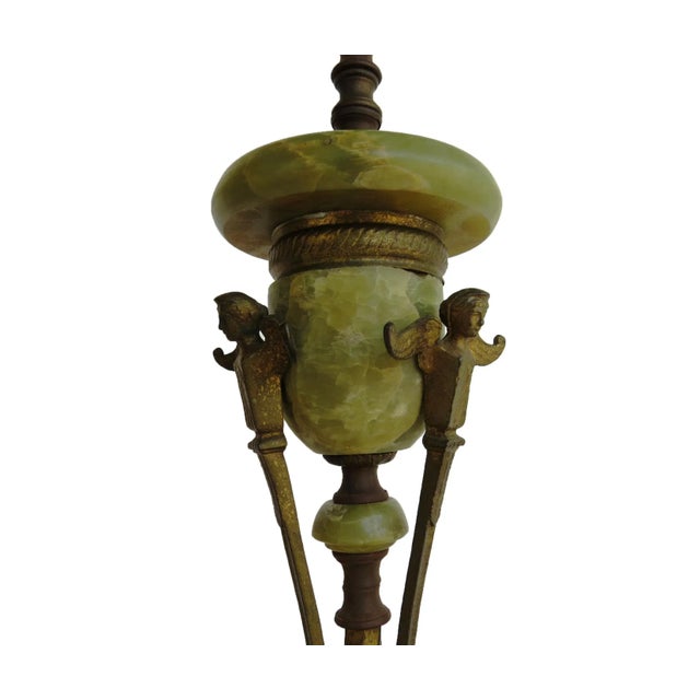 Renaissance Antique Italian Renaissance Style Solid Onyx and Brass Table Lamp With Winged Angels For Sale - Image 3 of 13