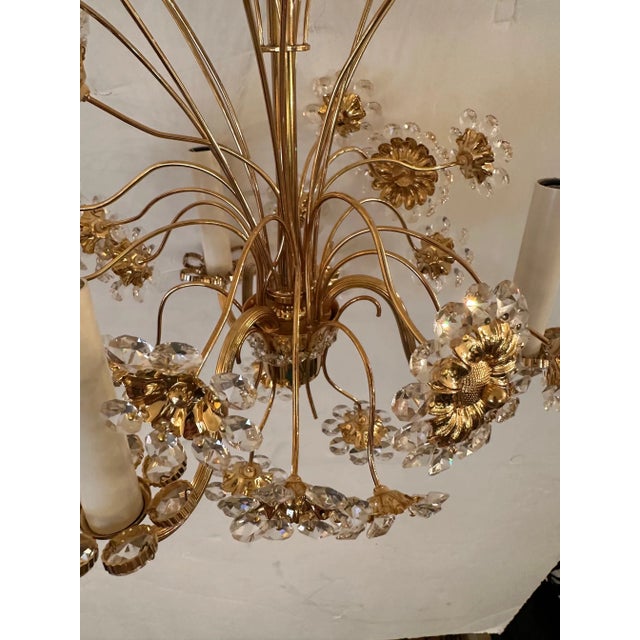24 Carat Gold Plated & Crystal Flower Chandelier For Sale In Philadelphia - Image 6 of 10