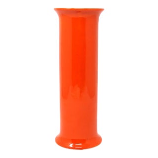 Italian Orange Ceramic Cylinder Vase, 11.5" — Marked 1081/G For Sale