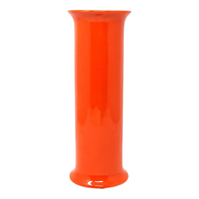 Italian Orange Ceramic Cylinder Vase, 11.5" — Marked 1081/G For Sale