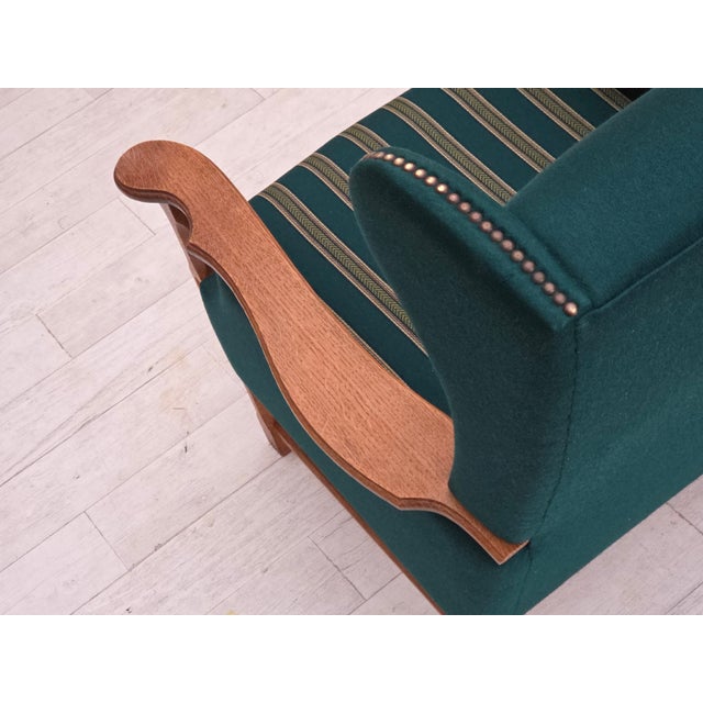 Danish High Back Armchair in Furniture Wool and Oak, 1970s For Sale - Image 14 of 18