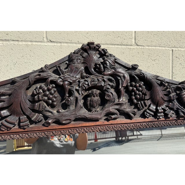 Traditional Large Antique Hand-Carved Oak Black Forest Style Figural Wall Mirror For Sale - Image 3 of 18