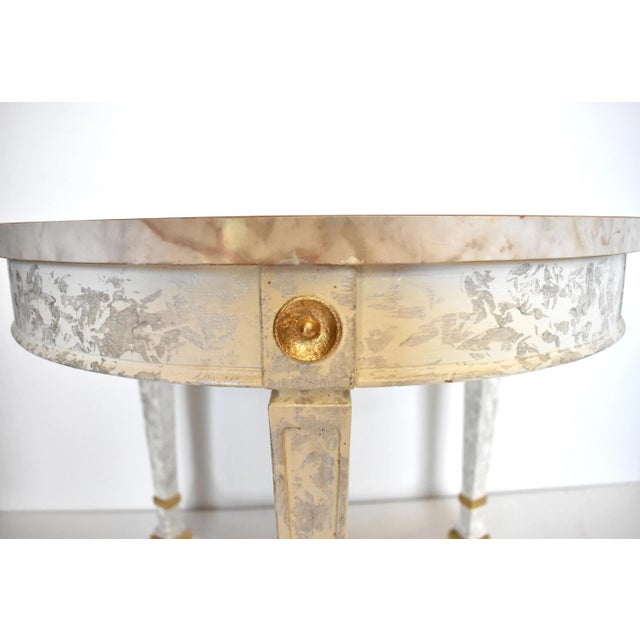 Vintage Neoclassical Round Faux Marble Side Table For Sale - Image 4 of 12