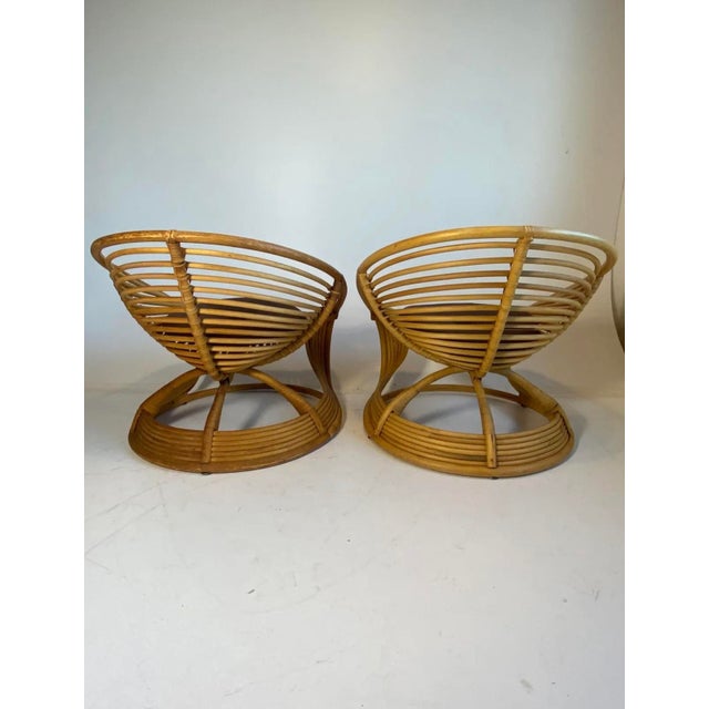 Curved Bamboo Rattan Pretzel Swirl Armchair, 1980s, Set of 2 For Sale - Image 4 of 8