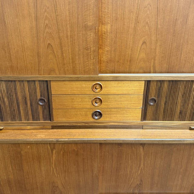 Mid 20th Century Vintage Danish Modern Johannes Andersen Attributed Teak Highboard Bar Cabinet Credenza, Circa 1960's Mid Century For Sale - Image 5 of 14