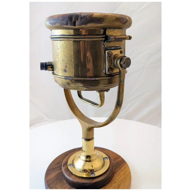 Vintage Brass Yacht Search Light: Nautical Decor With Walnut Base For Sale - Image 4 of 11