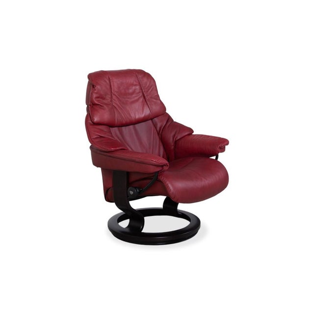Modern Reno Leather Recliner in Red with Footstool and Manual Function by Stressless, Set of 2 For Sale - Image 3 of 17
