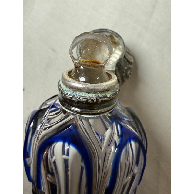 Antique 1800's European Cut to Clear Crystal Sterling Silver Perfume Bottle Jar For Sale - Image 14 of 15