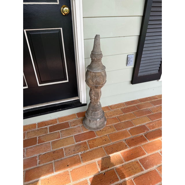 English Pair of 36” Vintage Weathered Cast Stone Architectural Garden Finials For Sale - Image 3 of 4