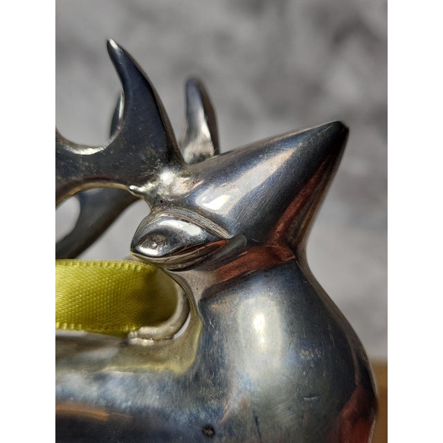 Metal Vintage Chrome Reindeer Ornaments For Sale - Image 7 of 12