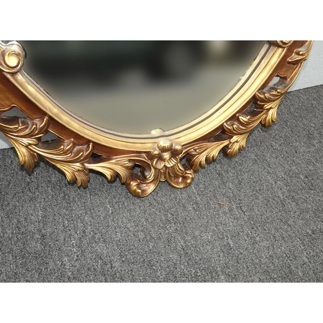 1970s 32"Tall Vintage French Provincial Ornate Gold Syroco Style Wall Mantle Mirror For Sale - Image 5 of 13