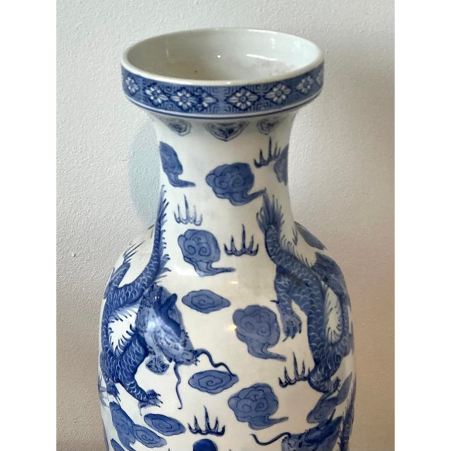 Vintage Asian Blue and Whits Dragon Vase For Sale In West Palm - Image 6 of 12