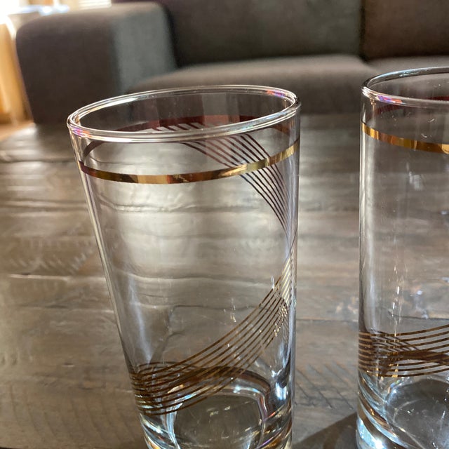 Mid Century Libbey Gold Swirl Dining Water Highball Glasses- Set of 4 For Sale In Sacramento - Image 6 of 9