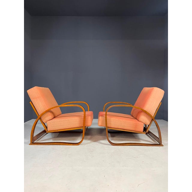 Wood H-70 Lounge Reclining Chairs by Jindřich Halabala for Up, Former Czechoslovakia, Brno, 1930s, Set of 2 For Sale - Image 7 of 14