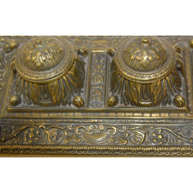 Victorian Bronze English Inkwell Set With Rocking Blotter For Sale - Image 10 of 11