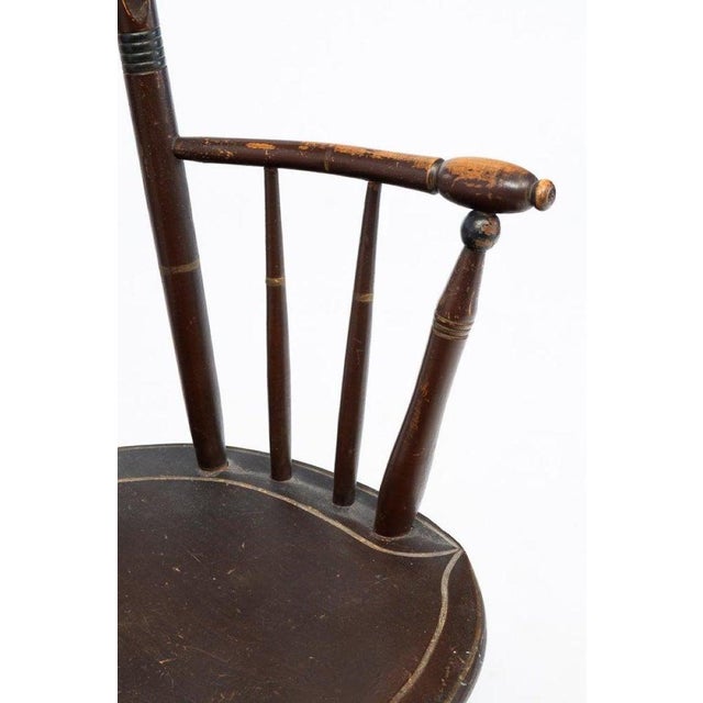 19thc Original Painted Bow Back Windsor Rocker With Stenciled Top Rung For Sale - Image 4 of 4