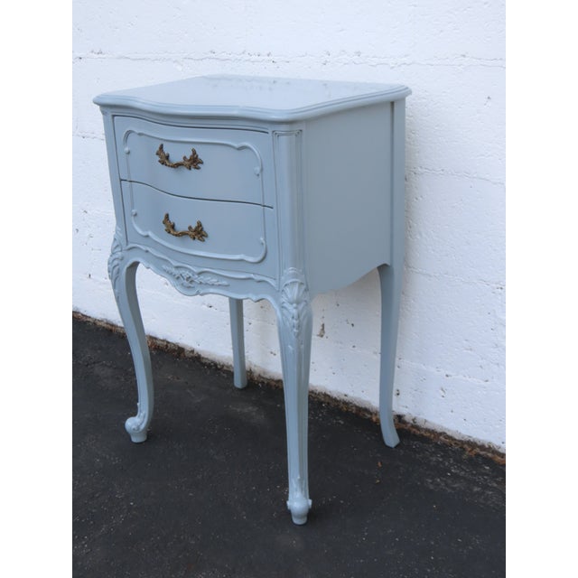 French Shabby Chic Serpentine Painted Gray Nightstand Side End Table 6635 For Sale - Image 12 of 15