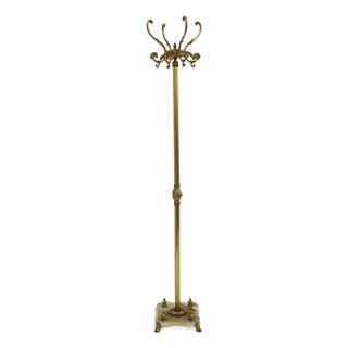 Italian Hollywood Regency Brass Coat Rack with Rotating Crown and Marble Base, 1960s For Sale