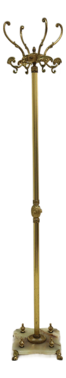 Italian Hollywood Regency Brass Coat Rack with Rotating Crown and Marble Base, 1960s