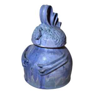 1990s Handmade Patty DeBenedict Purple Studio Pottery Figural Whimsy Lidded Jar Vase